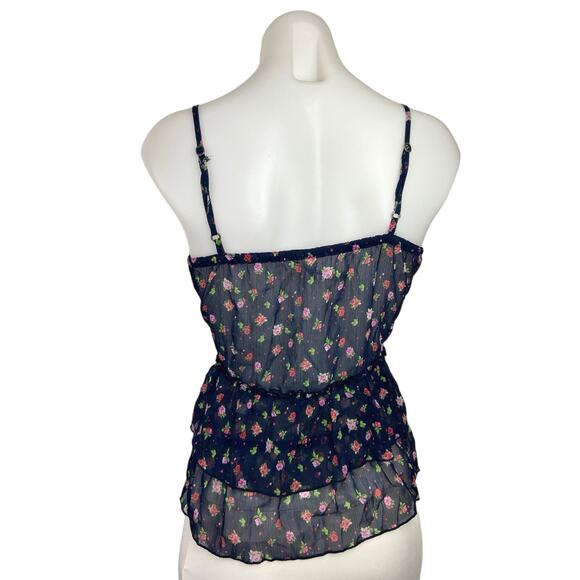 Aeropostale Navy Blue Floral Print Spaghetti Strap Peplum Camisole Tank Top Sz S - Picture 2 of 5